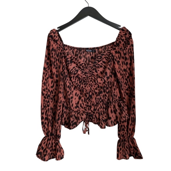 Nasty Gal Top Size 6 Pink Black Cheetah Blouse Lightweight Animal Print Shirt - Picture 1 of 5